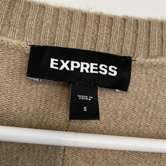 EXPRESS Solid Taupe Tan ? Deep V-Neck Long Sleeve Dolman Sleeve Slouchy Sweater - Picture 5 of 14